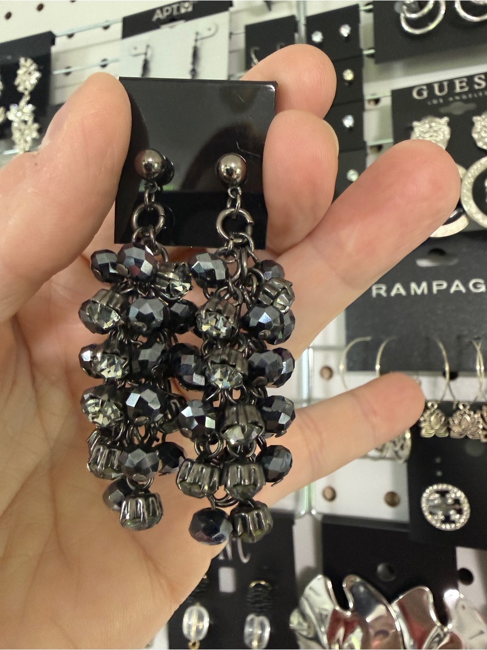 Gunmetal Faceted Bead Drop Earrings -